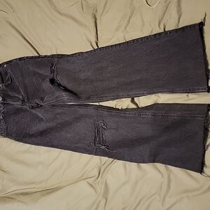 Zara Black Distressed Wide Leg Jeans
